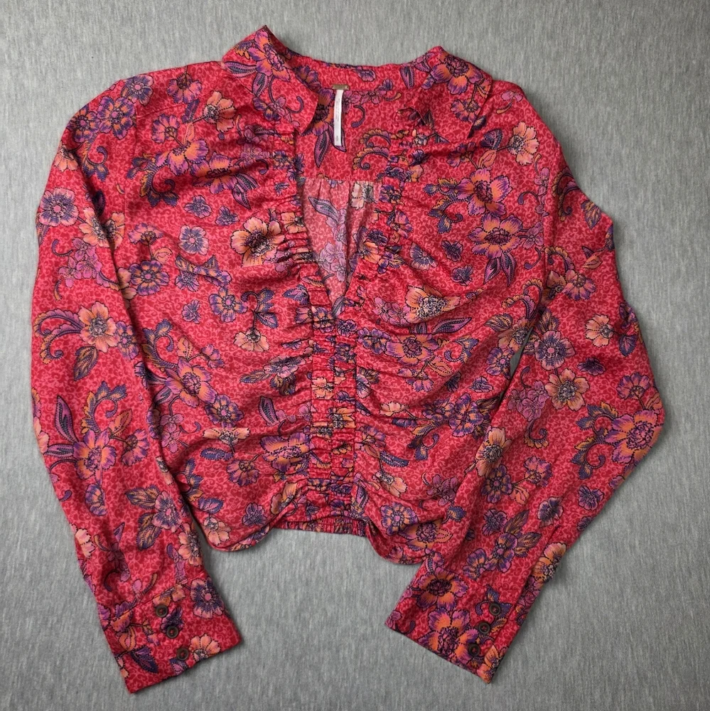 Free People Floral Red Crop Top